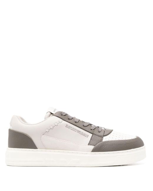 Emporio Armani White Colour-block Leather Sneakers for men