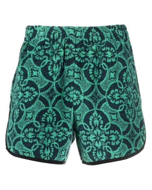MARINE SERRE Green Oriental Towels Track Shorts for men