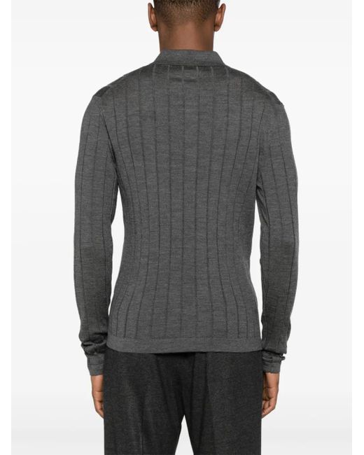 Corneliani Gray Ribbed Virgin Wool Polo Shirt for men