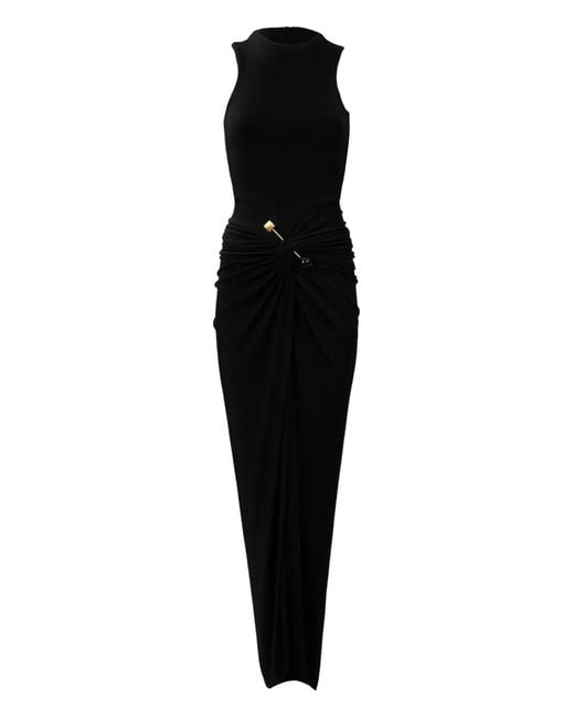 Silvia Tcherassi Black Len Pin-Embellished Ruched Maxi Dress