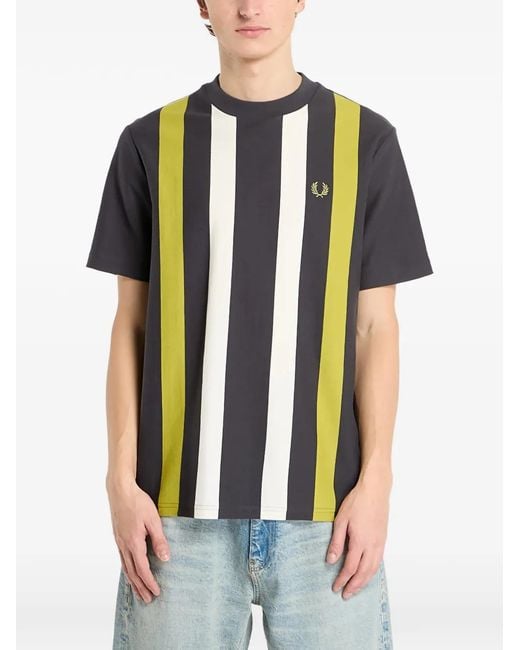 Fred Perry Gray Vertical-Stripe T-Shirt for men