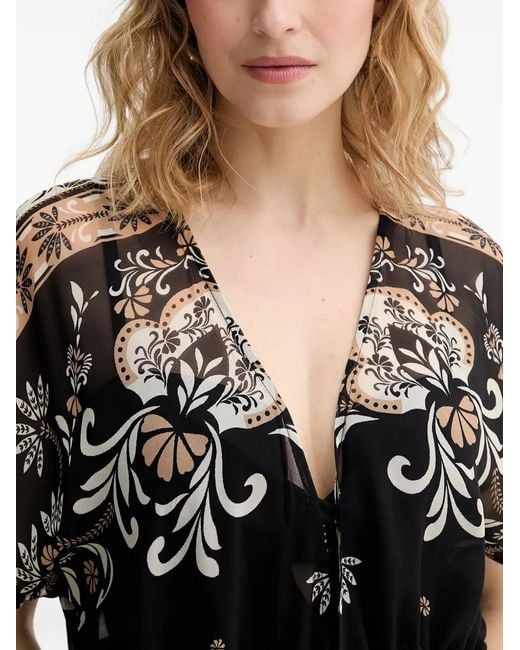 Twinset Black Floral-Print Drawstring Kaftan