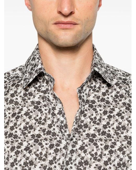 Karl Lagerfeld Popeline-Hemd mit Blumen-Print in Gray für Herren