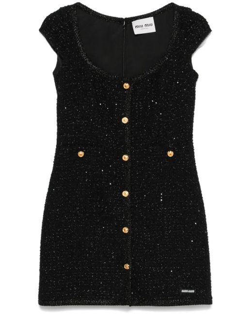 Miu Miu Black Lamé Bouclé Mini Dress