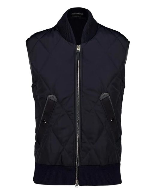 Tom Ford Gilet Met Diamantvormige Voering En Leren Afwerking in het Blue voor heren