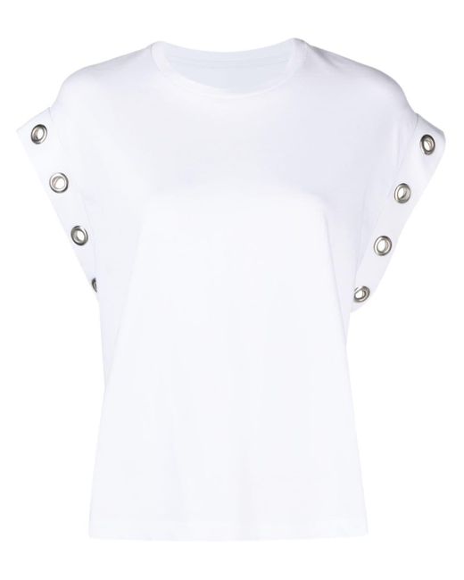 Eyelet-detail cotton T-shirt di Maje in White