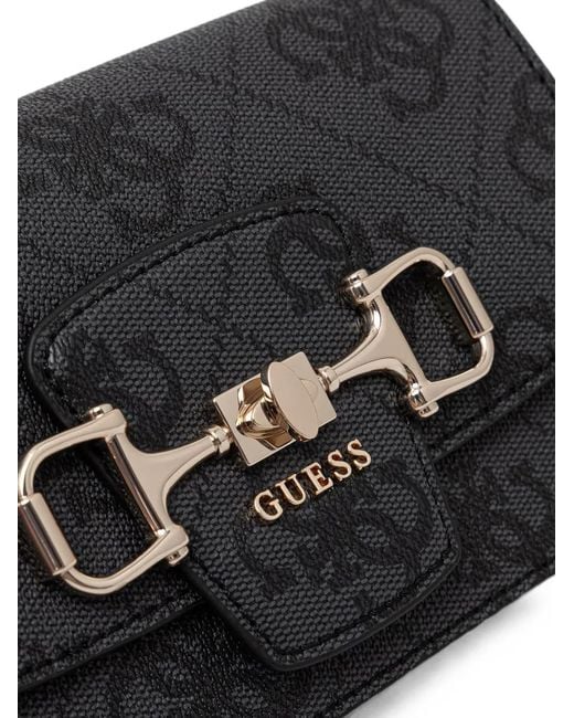 Guess Black Monogram-Pattern Horsebit-Detail Crossbody Bag