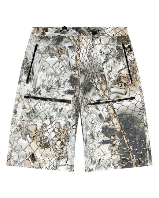 DIESEL Gray P-mckell Graphic-print Shorts for men