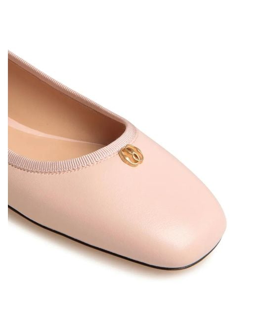 Bally Pink Emblem-Plaque Leather Ballerina Shoes