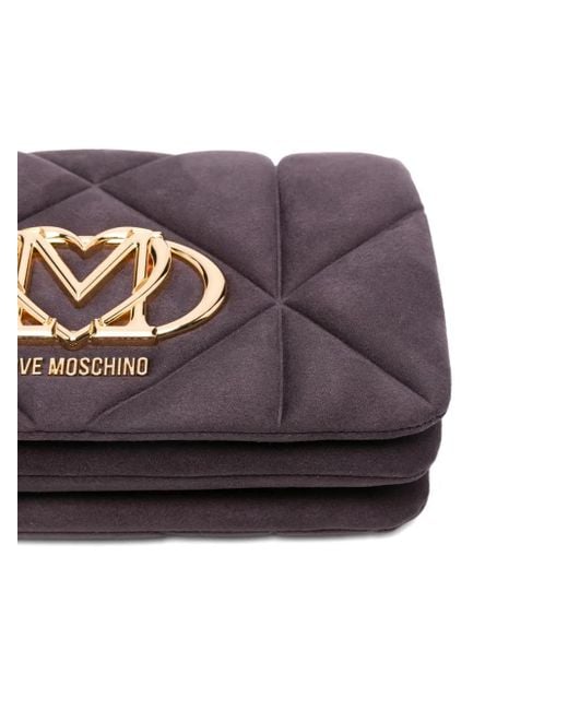 Bolso de hombro acolchado con logo Love Moschino de color Gray