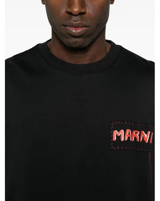 Marni Black Logo-Patch T-Shirt for men