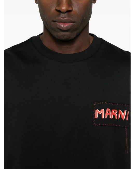 Marni Black Logo-Patch T-Shirt for men