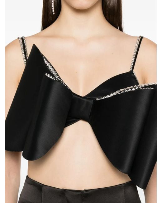 Mach & Mach Black Bow-Detail Crystal-Embellished Top