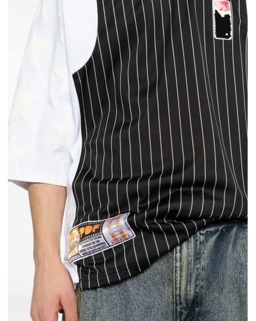 PDF Black Pinstripe-Pattern Logo-Patch T-Shirt for men