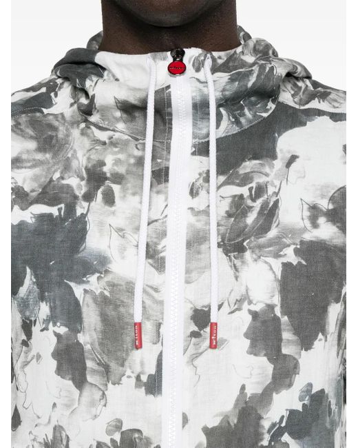 Kiton Gray Abstract-Print Linen Jacket for men