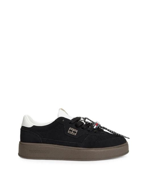 Tommy Hilfiger Black Logo-Plaque Panelled Sneakers