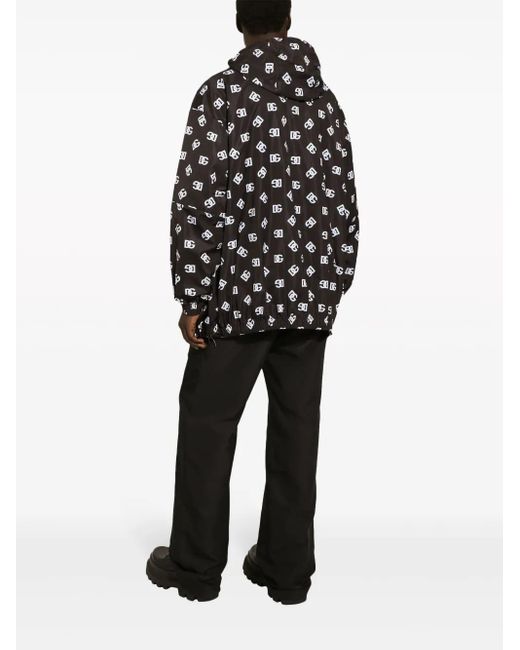 Dolce & Gabbana Black Monogram-Print Hooded Jacket for men