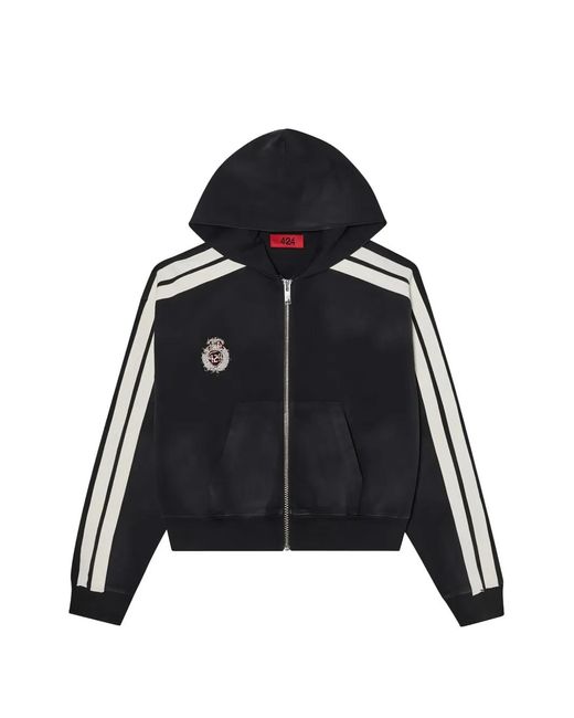 424 Black Side-Stripe Logo-Patch Hoodie for men