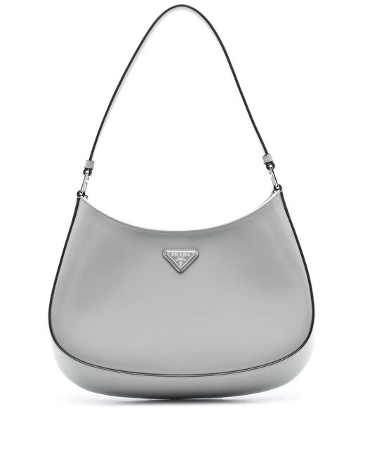 Prada Gray Cleo Brushed Leather Shoulder Bag