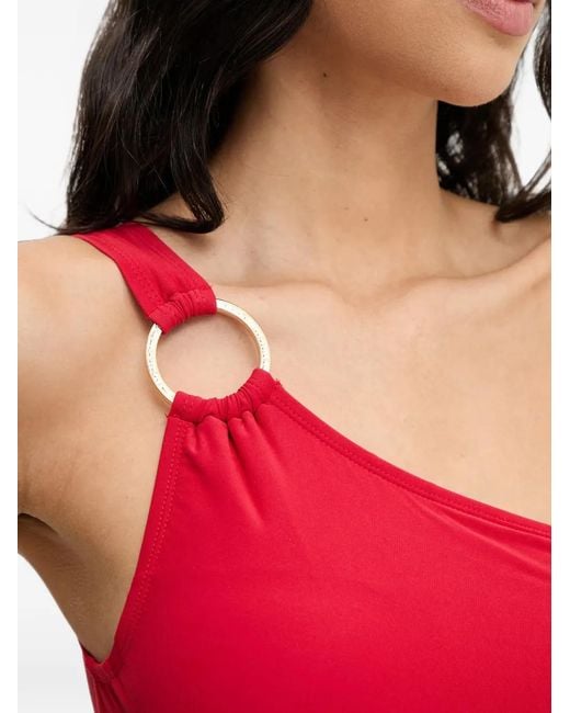 MICHAEL Michael Kors Red One-Shoulder Ring-Detail Swimsuit