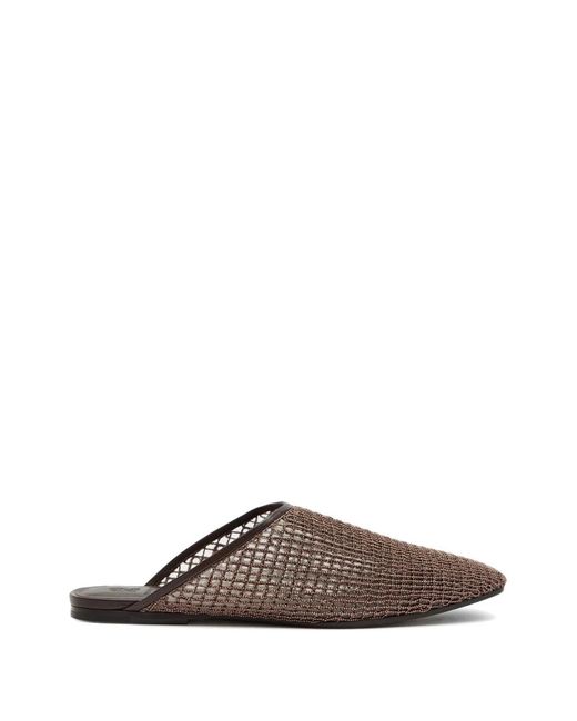 Brunello Cucinelli Brown Mules À Ornements Métallisés