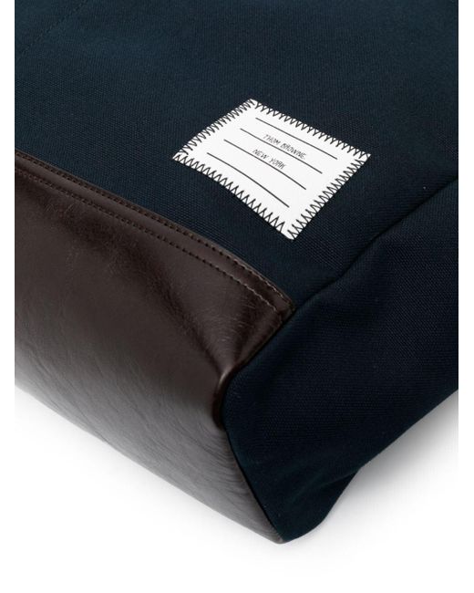 Thom Browne Blue Logo-patch Canvas Tote Bag