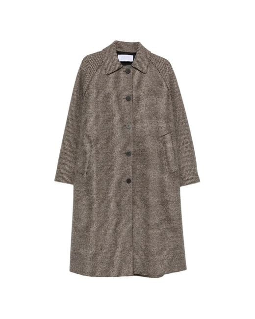 Harris Wharf London Gray Houndstooth-Pattern Single-Breasted Coat