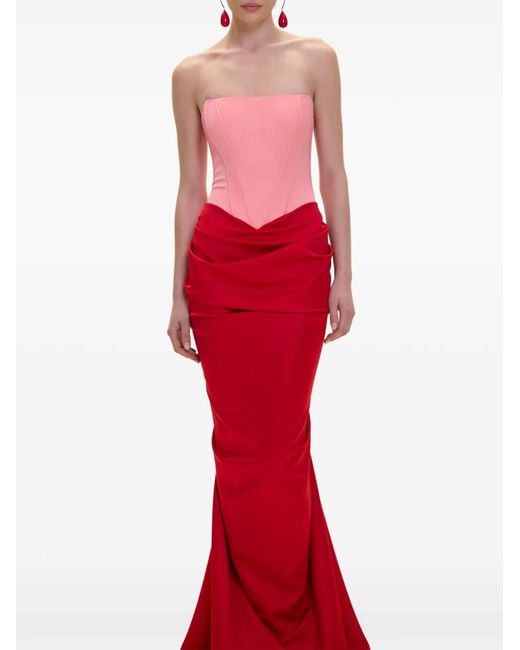 V:PM ATELIER Red Flavia Corset-Style Draped Maxi Dress