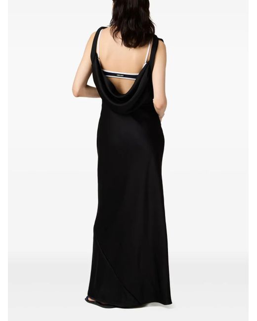 Miu Miu Satin Maxi Dress in Black | Lyst