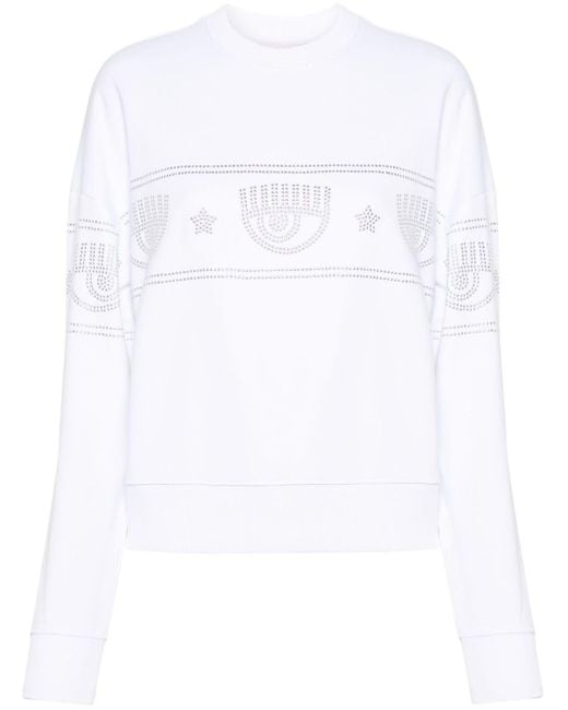 Chiara Ferragni White Logomania Stud-embellished Sweatshirt