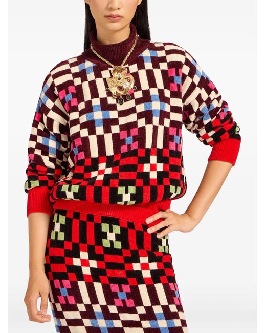 LaDoubleJ Red Geometric-Pattern Sweater