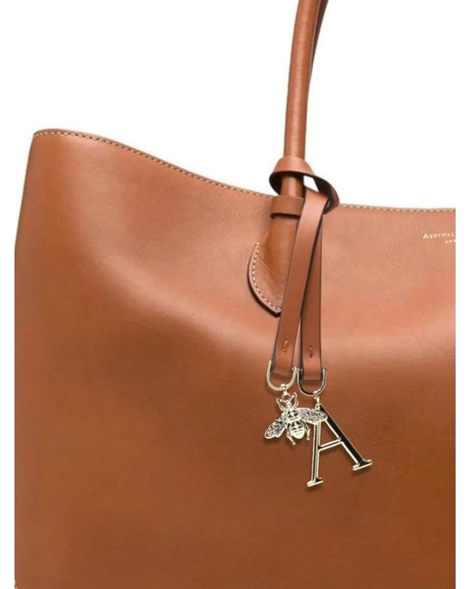 Aspinal Brown Logo-Print Leather Tote Bag