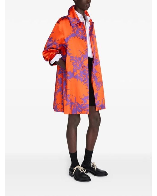 Dries Van Noten Orange Printed Button Coat for men
