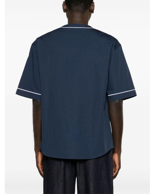 KENZO Blue Logo-patch Contrasting-trim Shirt for men