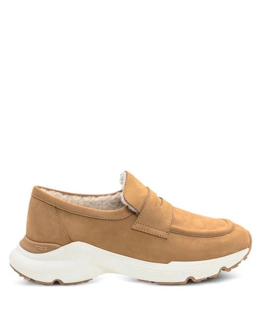 Tod's Natural Camel Loafers In Suede Leather