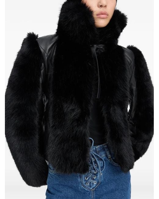 ROTATE BIRGER CHRISTENSEN Black Faux-Fur Leather Jacket