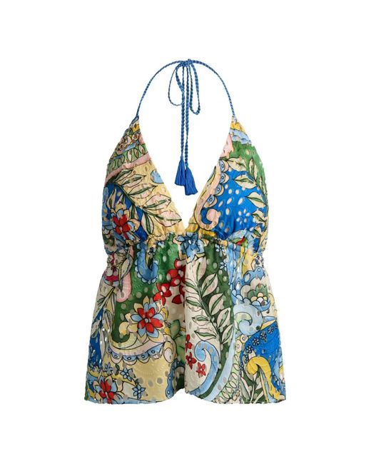 Alice + Olivia Blue Karolina Floral-Print Halter Top