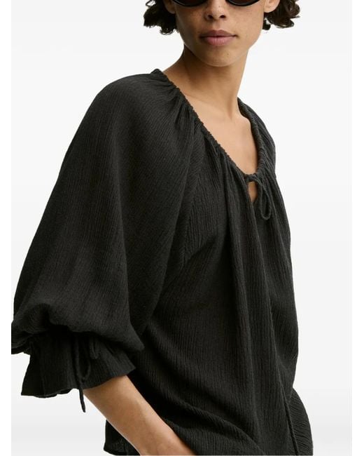By Malene Birger Black Rose Weave Ruffled Tie-Fastening Blouse