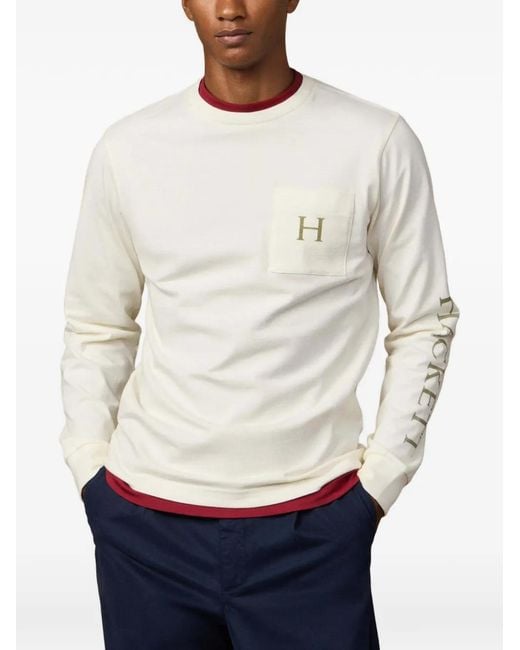 Hackett White Logo-Print Pocket T-Shirt for men