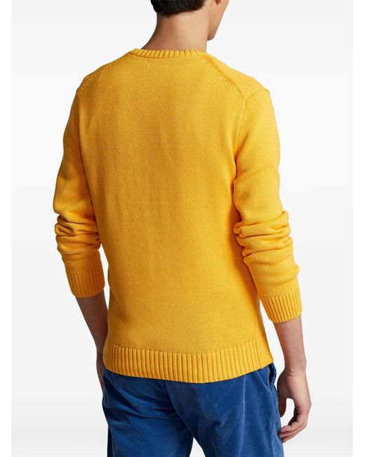 Polo Ralph Lauren Yellow Embroidered-Logo Crew-Neck Sweater for men