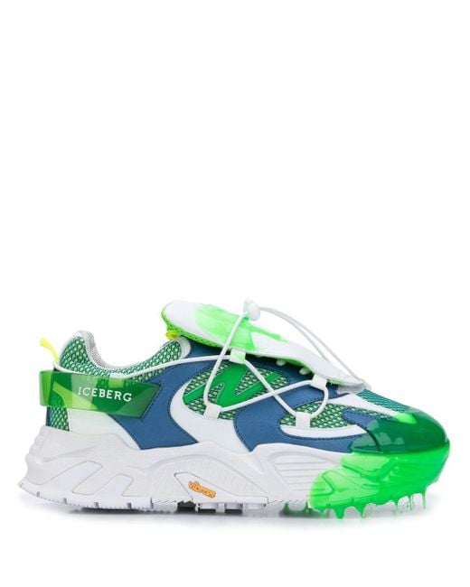 Iceberg Green Detachable-tongue Drip-effect Trainers for men