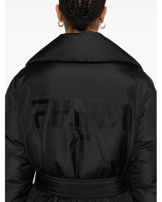 Fendi Black Logo-Embroidered Coat