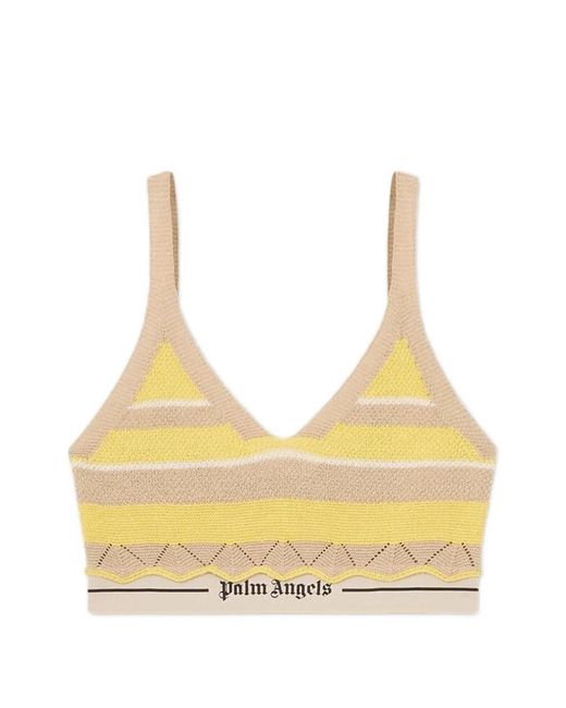 Palm Angels Natural Logo Beach Striped Knit Top