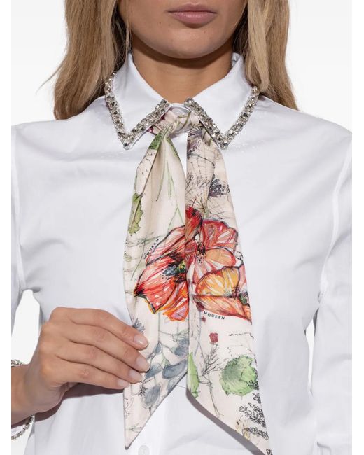 McQueen Pink Floral-Print Scarf