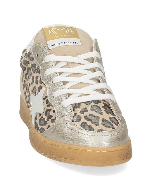 AMA BRAND White Leopard-Print Metallic Sneakers