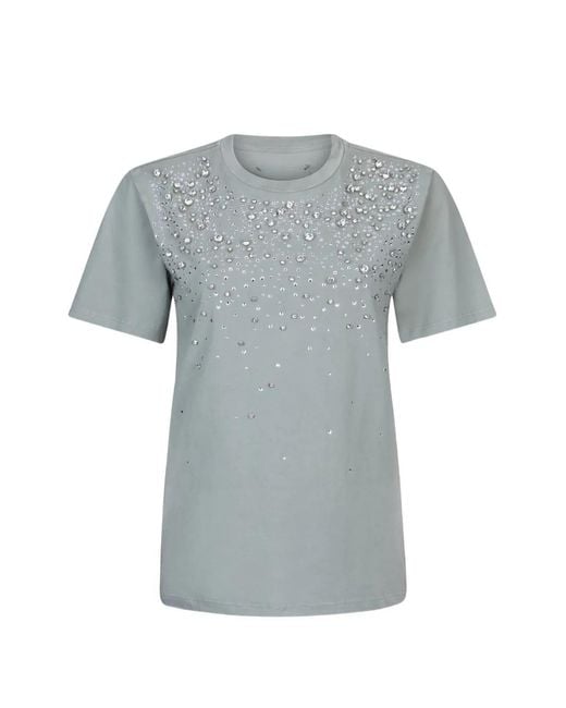 Liu Jo Gray Light Embellished Back Patch T-Shirt