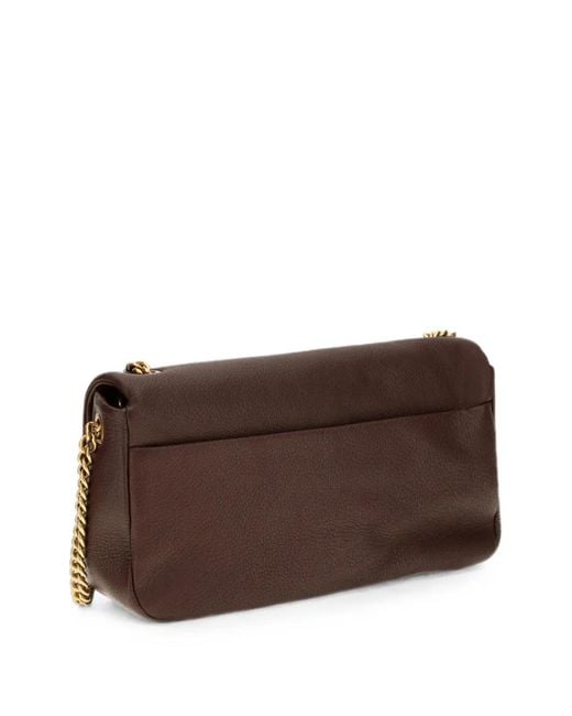 Pinko Brown Love Birds Click Soft Horizontal Leather Shoulder Bag