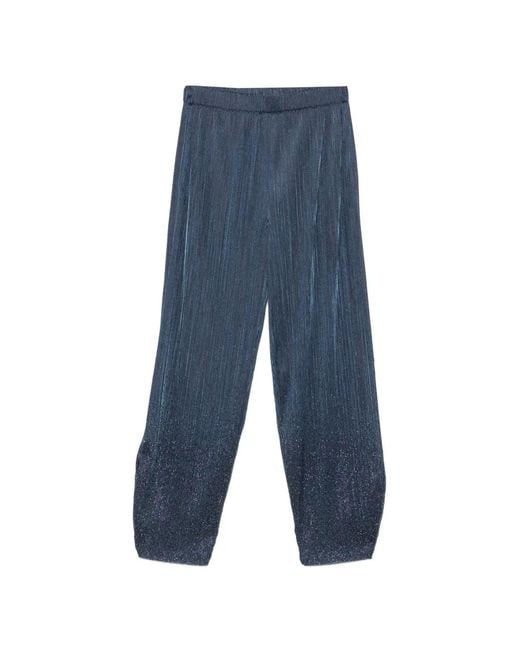 Giorgio Armani Blue Plissé-Effect Crystal-Embellished Trousers