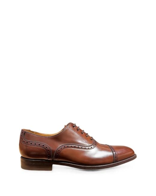 Calce Brown Brogue-Detail Leather Oxford Shoes for men