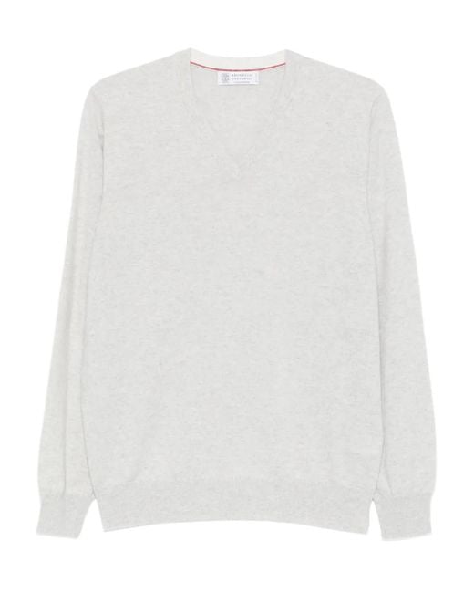 Jersey con cuello en V Brunello Cucinelli de hombre de color White